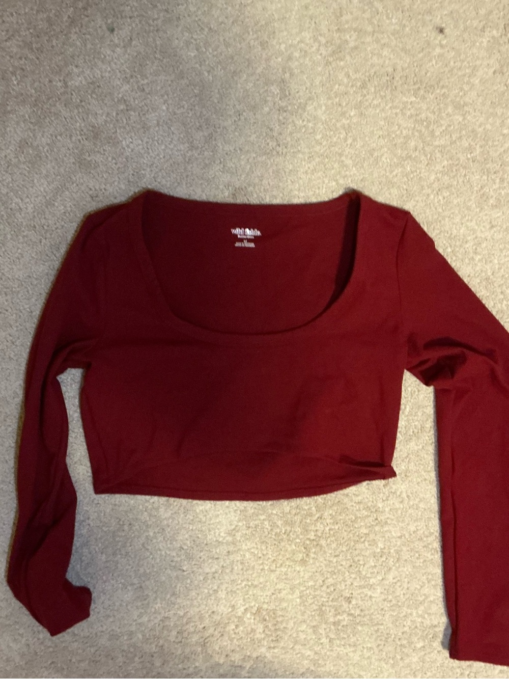 wild fable Burgundy Long Sleeve Scoop Neck Crop Top